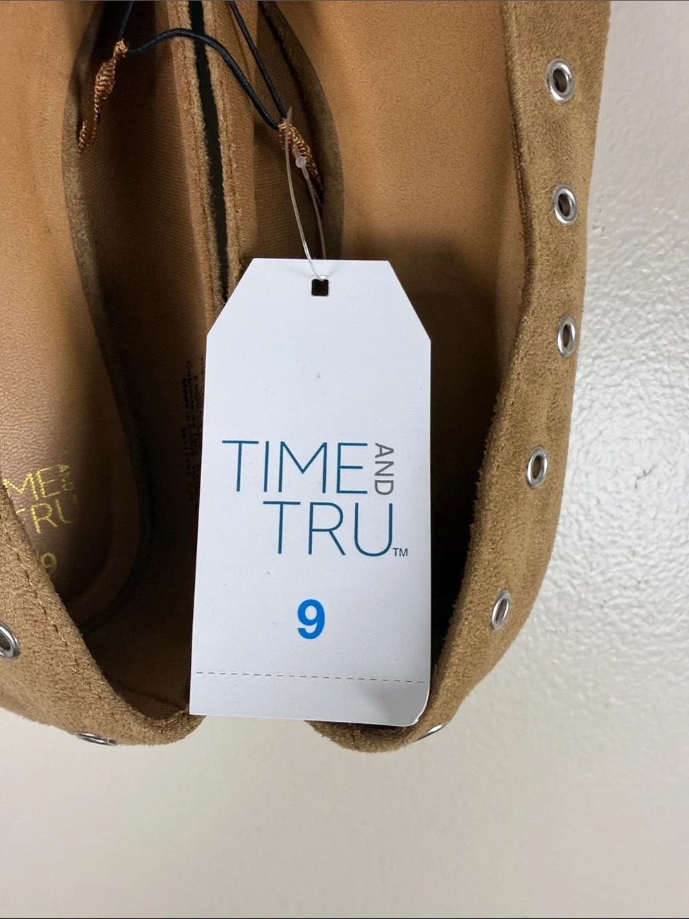 Time and Tru Tan Suede Lace-Up Ballet Flats. NEW Size 9